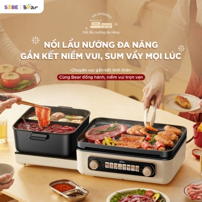 [SALE 20/10] Nồi lẩu nướng đa năng Bear 4L GR-5H22R83